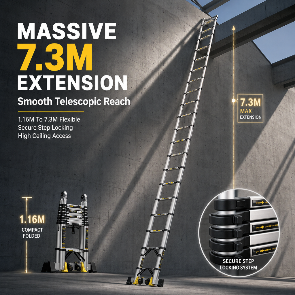 Heavy Duty Folding Telescopic Ladder, A‑Frame / Straight / Stair / 7‑Shape Multi‑Mode Portable Ladder for Home & Warehouse