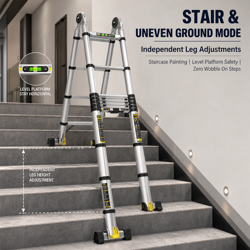 Heavy Duty Folding Telescopic Ladder, A‑Frame / Straight / Stair / 7‑Shape Multi‑Mode Portable Ladder for Home & Warehouse