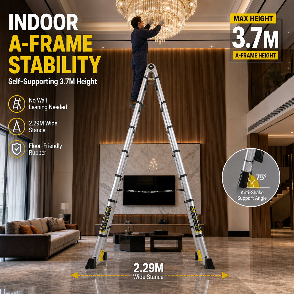 Heavy Duty Folding Telescopic Ladder, A‑Frame / Straight / Stair / 7‑Shape Multi‑Mode Portable Ladder for Home & Warehouse