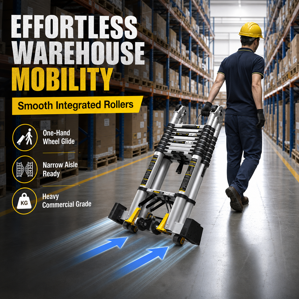 Heavy Duty Folding Telescopic Ladder, A‑Frame / Straight / Stair / 7‑Shape Multi‑Mode Portable Ladder for Home & Warehouse