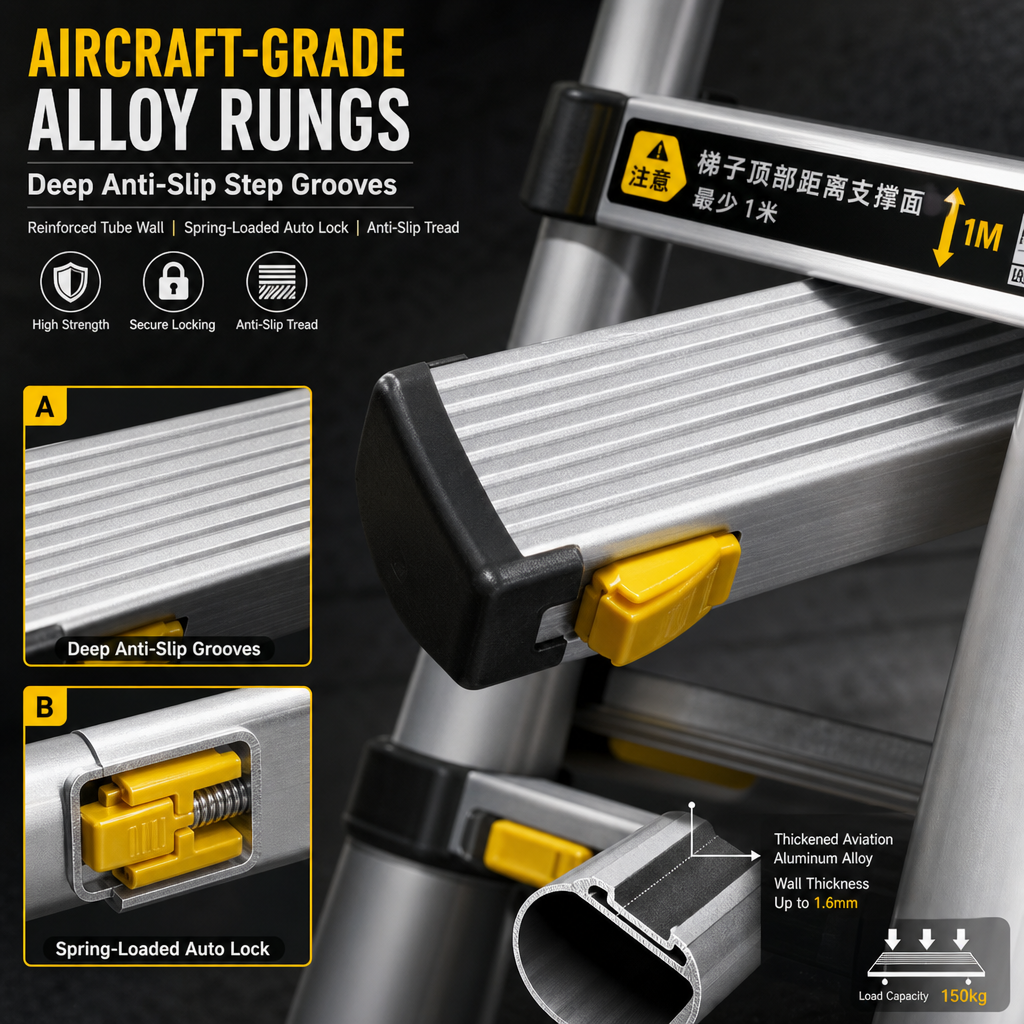 Heavy Duty Folding Telescopic Ladder, A‑Frame / Straight / Stair / 7‑Shape Multi‑Mode Portable Ladder for Home & Warehouse