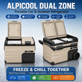 Alpicool Dual Zone Portable Car Refrigerator,‑20℃ Fast Cooling Compressor Fridge, 12V/24V/220V Smart App Controlled Cooler with Wheels for Camping Road Trip