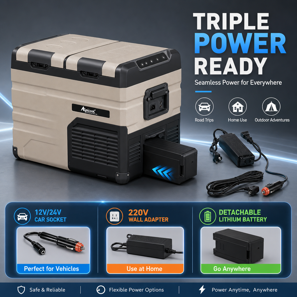 Alpicool Dual Zone Portable Car Refrigerator,‑20℃ Fast Cooling Compressor Fridge, 12V/24V/220V Smart App Controlled Cooler with Wheels for Camping Road Trip