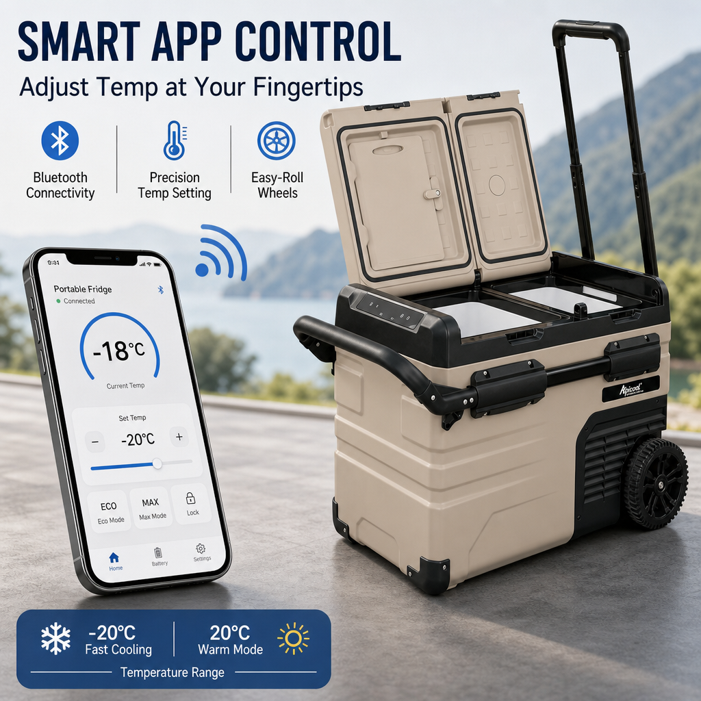 Alpicool Dual Zone Portable Car Refrigerator,‑20℃ Fast Cooling Compressor Fridge, 12V/24V/220V Smart App Controlled Cooler with Wheels for Camping Road Trip