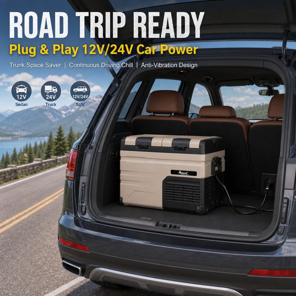Alpicool Dual Zone Portable Car Refrigerator,‑20℃ Fast Cooling Compressor Fridge, 12V/24V/220V Smart App Controlled Cooler with Wheels for Camping Road Trip