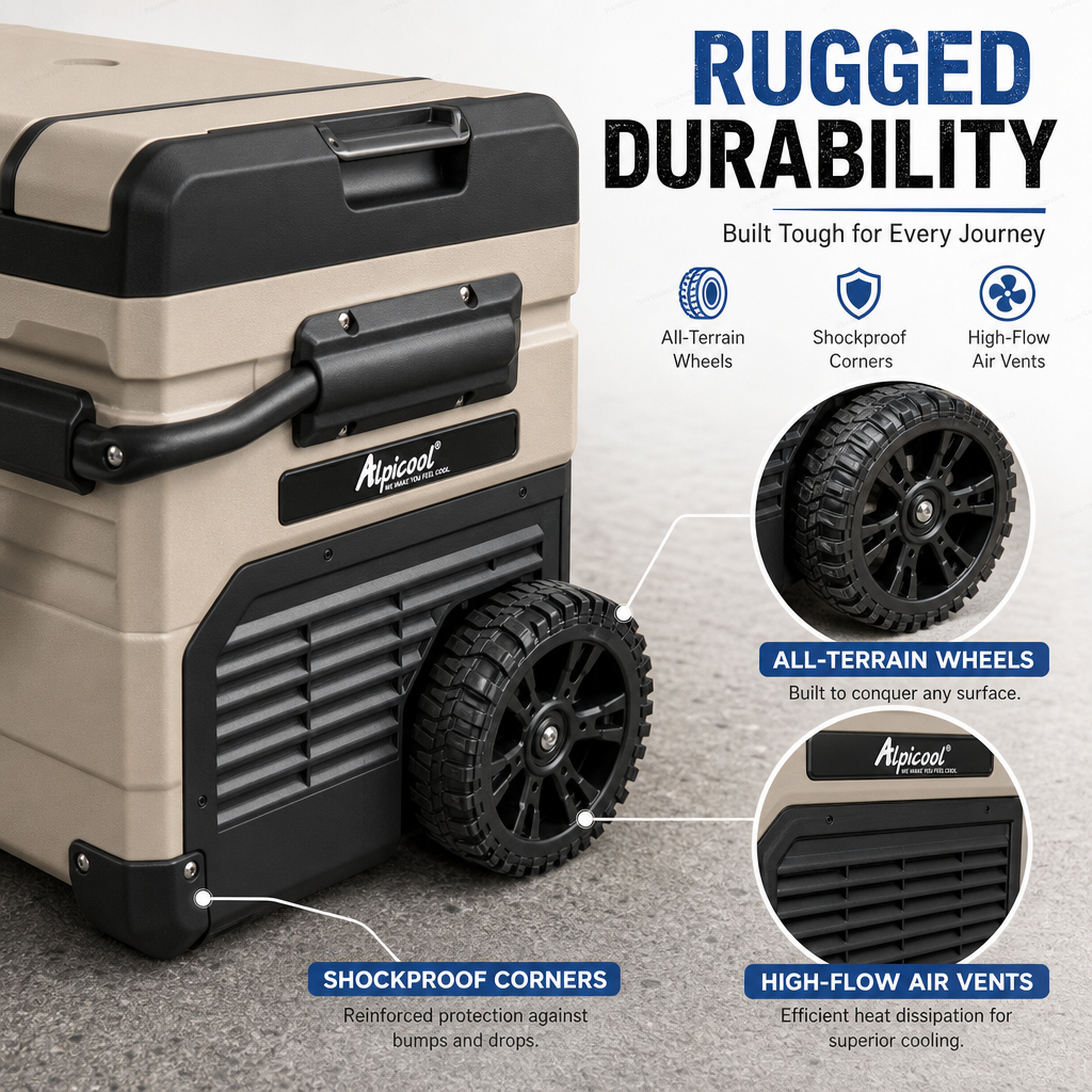 Alpicool Dual Zone Portable Car Refrigerator,‑20℃ Fast Cooling Compressor Fridge, 12V/24V/220V Smart App Controlled Cooler with Wheels for Camping Road Trip