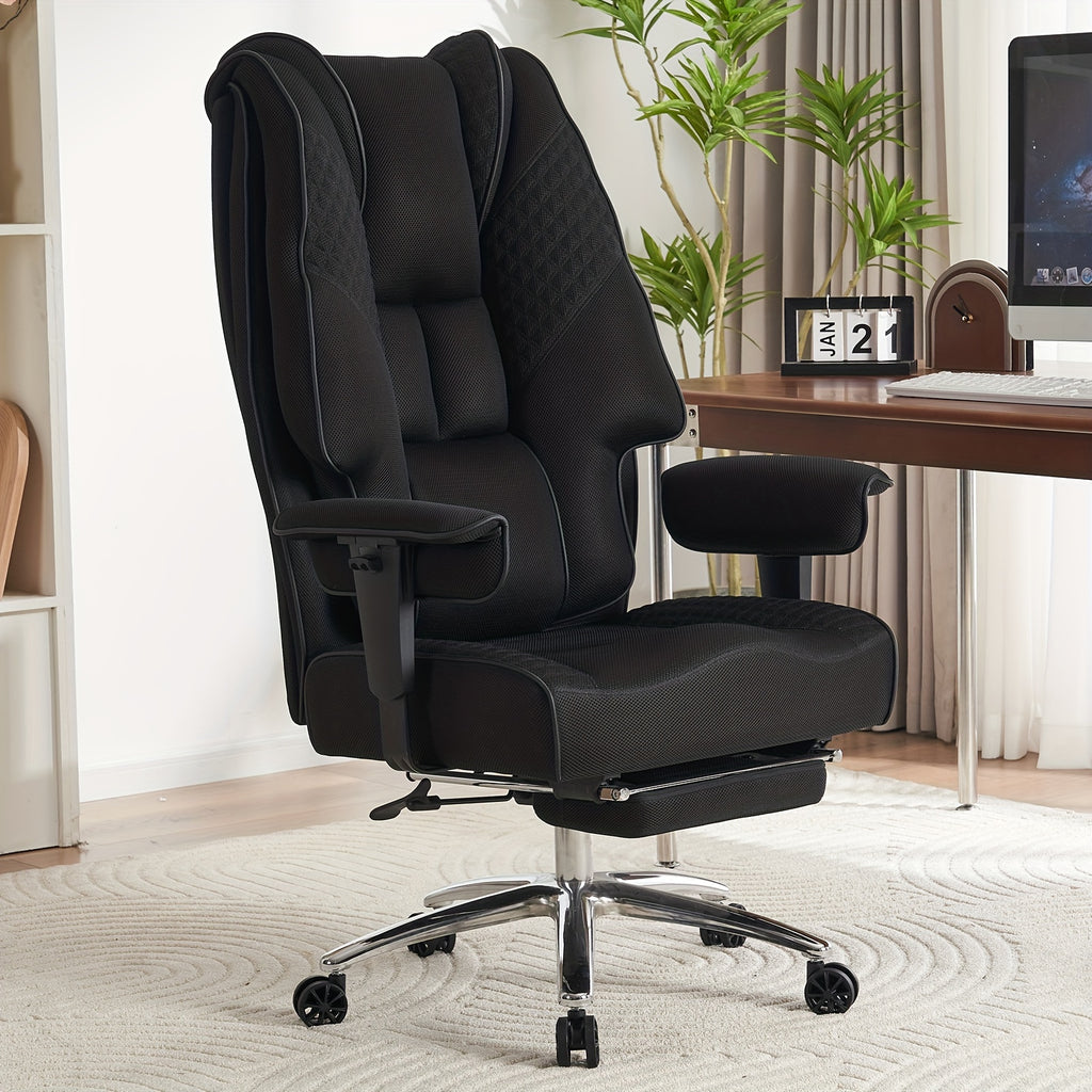Pink Big & Tall Executive Office Chair｜High‑Back PU Leather Reclining Desk Chair with Footrest, Spring Seat Cushion Adjustable Armrest for Home Workspace