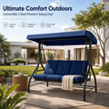3‑Seat Convertible Outdoor Patio Swing Chair, Weather‑Resistant Porch Swing Bed with Adjustable Canopy, Thick Waterproof Cushion & Heavy‑Duty Steel Frame for Backyard Garden