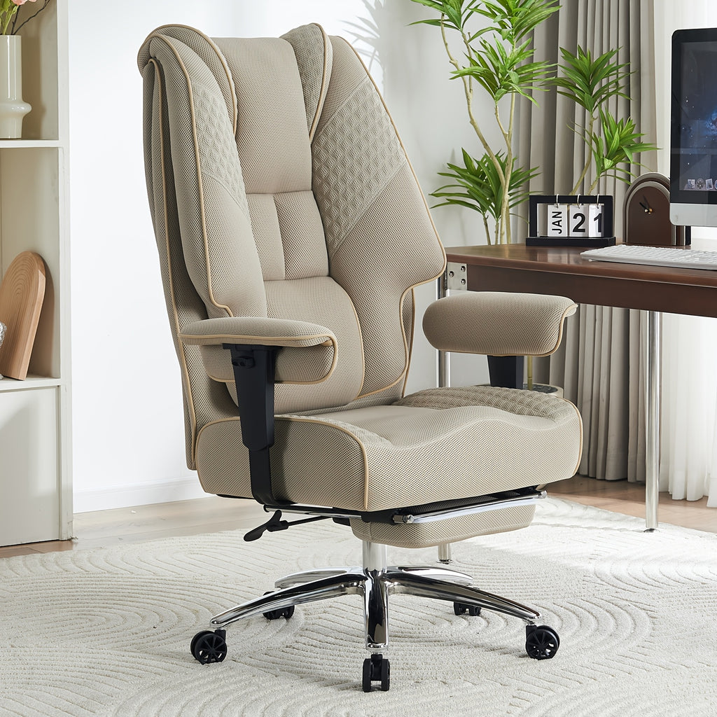 Pink Big & Tall Executive Office Chair｜High‑Back PU Leather Reclining Desk Chair with Footrest, Spring Seat Cushion Adjustable Armrest for Home Workspace