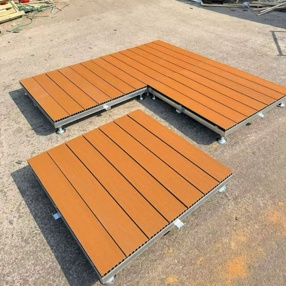 Portable Modular WPC Deck Platform｜Adjustable‑Height Outdoor Flooring Stage, Galvanized Steel Frame Interlocking Deck Tiles for Patio Camping Events