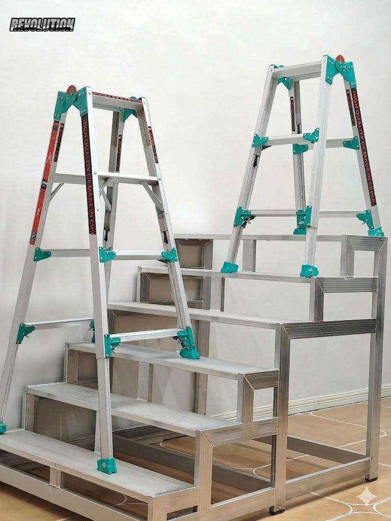 Multi‑Purpose Aluminum Folding Ladder｜Heavy‑Duty Transformable A‑Frame Portable Step Ladder for Home DIY & Construction Work