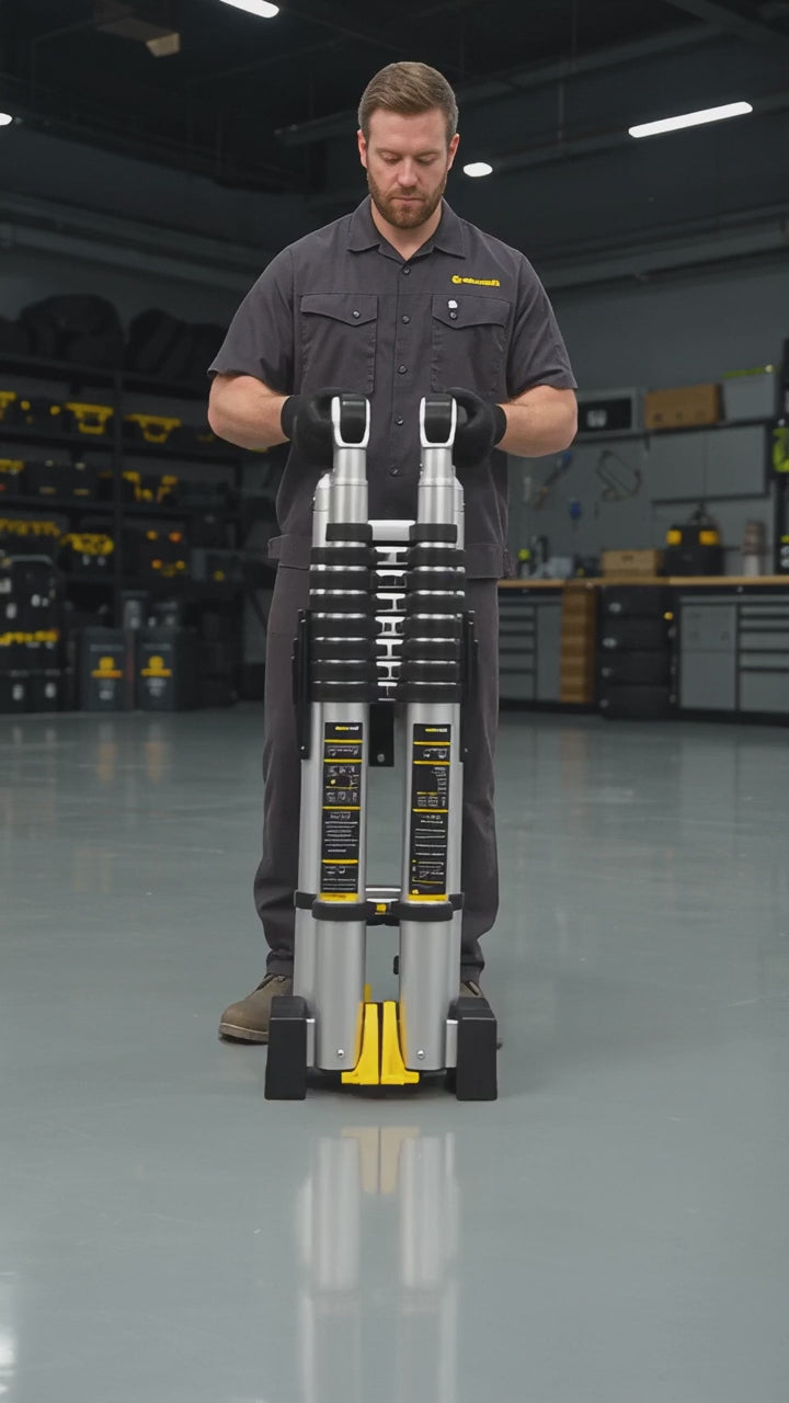 Heavy Duty Folding Telescopic Ladder, A‑Frame / Straight / Stair / 7‑Shape Multi‑Mode Portable Ladder for Home & Warehouse
