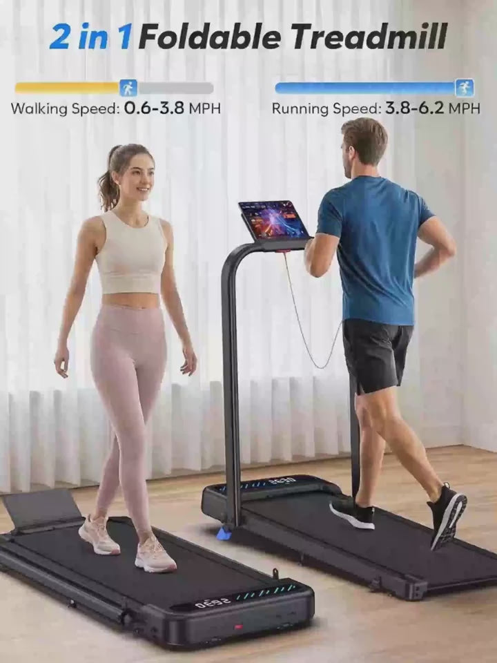 2 in 1 Folding Treadmill, 3.0HP Under Desk Walking Running Treadmill with App Control, 320LBS Capacity Quiet Portable Treadmill for Home Office
