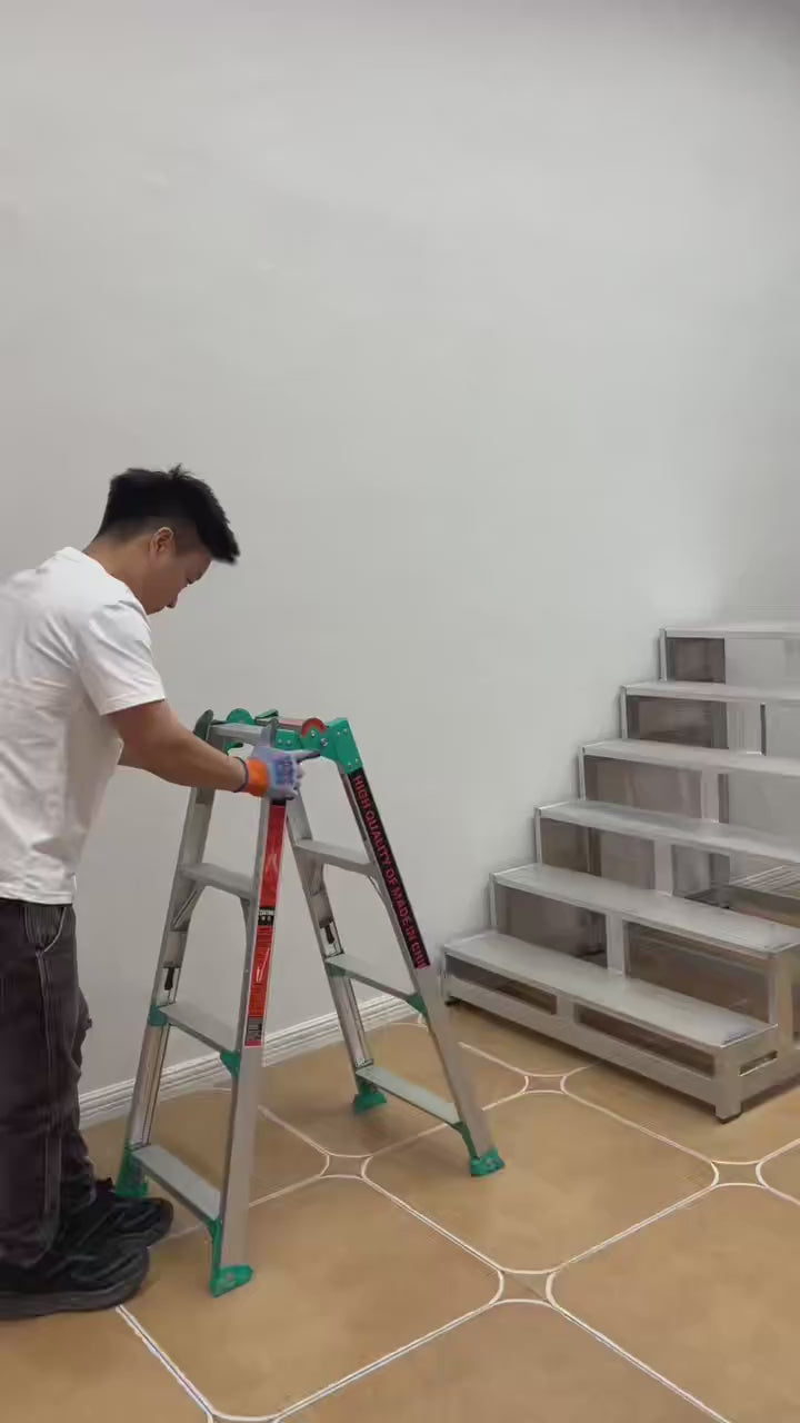 Multi‑Purpose Aluminum Folding Ladder｜Heavy‑Duty Transformable A‑Frame Portable Step Ladder for Home DIY & Construction Work