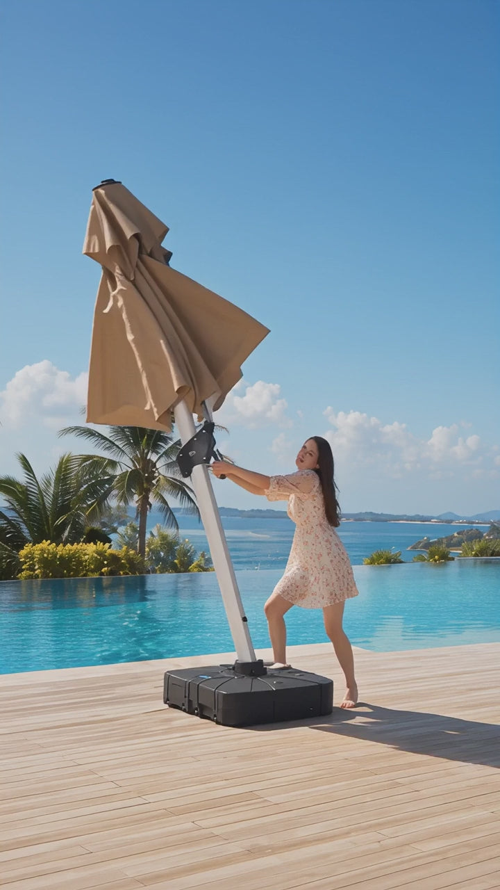 Outdoor Solar Powered Cantilever Umbrella, Dual‑Color LED Light, Heavy‑Duty Aluminum Square Patio Umbrella