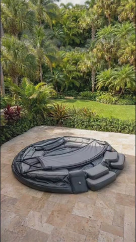 4‑7 Person Inflatable Circular Hot Tub Spa｜Outdoor Inflatable Spa with Foldable Canopy, LED Lights, Built‑in Seats & Drink Bar for Backyard Gatherings