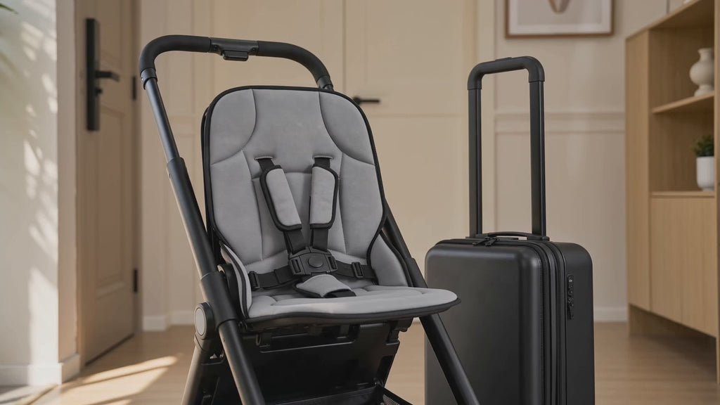 Cabin‑Approved Compact Travel Baby Stroller, One‑Push Quick Fold Lightweight Airplane Stroller with Shock‑Absorbing Wheels & 5‑Point Safety Harness