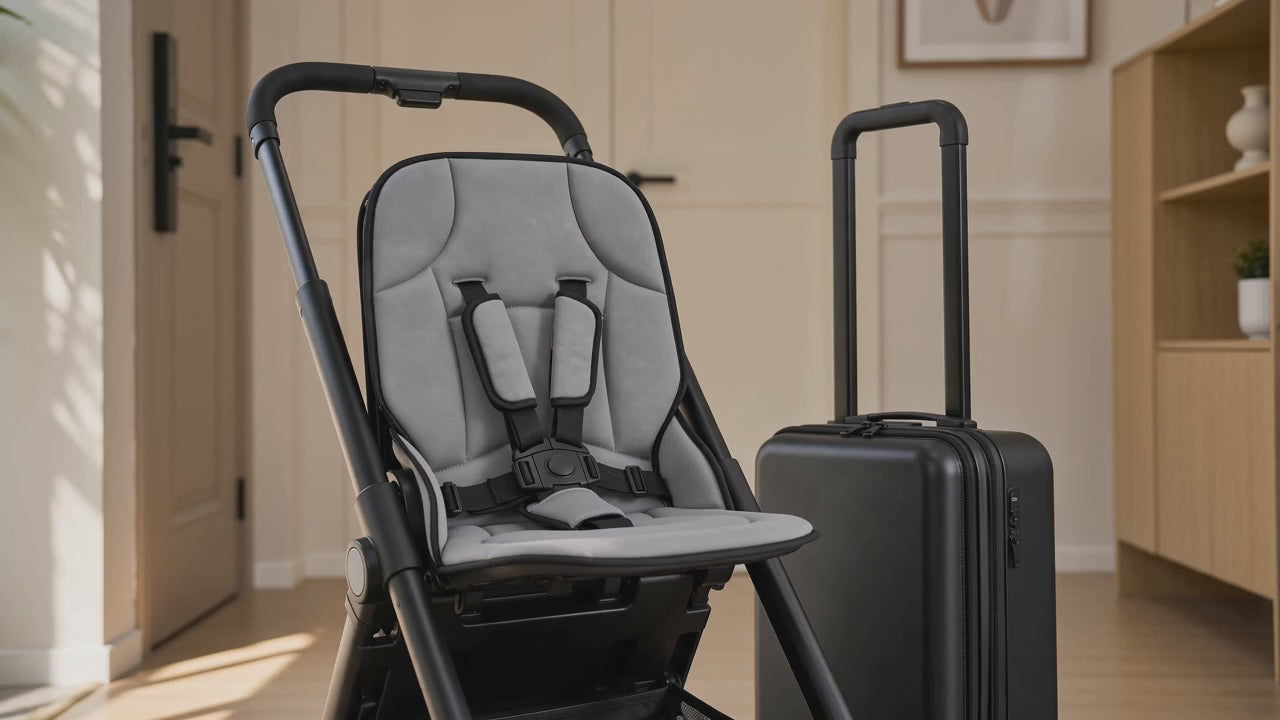 Cabin‑Approved Compact Travel Baby Stroller, One‑Push Quick Fold Lightweight Airplane Stroller with Shock‑Absorbing Wheels & 5‑Point Safety Harness