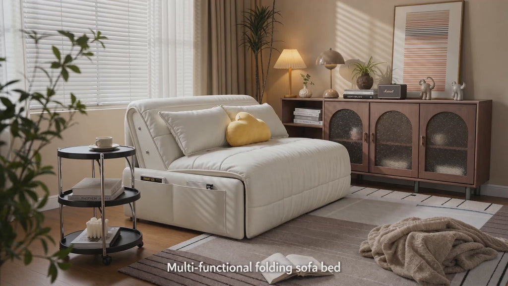 3‑Mode Convertible Folding Sofa Bed, Multi‑Function Sleeper Sofa with Side Storage Pockets & Silent Wheels, High‑Density Cushion Sofa Bed for Small Apartment Guest Room