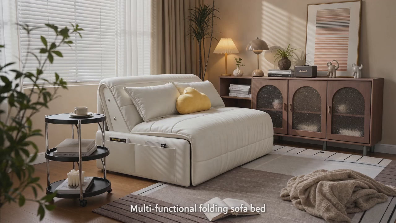 3‑Mode Convertible Folding Sofa Bed, Multi‑Function Sleeper Sofa with Side Storage Pockets & Silent Wheels, High‑Density Cushion Sofa Bed for Small Apartment Guest Room